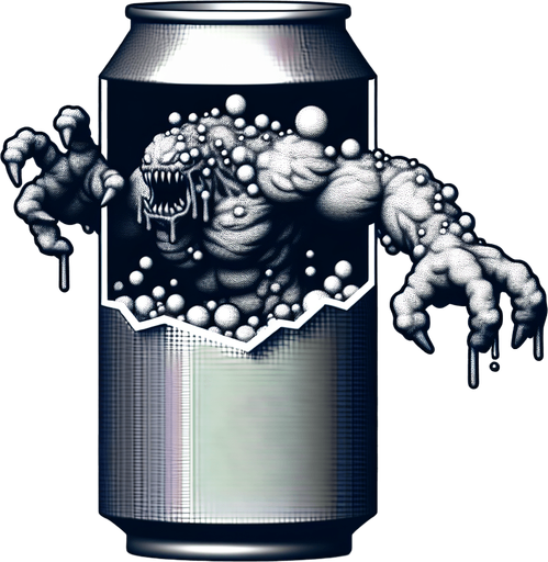 Cola monster, VERY BIG, coming out of a soda can.
Single Game Texture.  In-Game asset.  2d.  Blank background.  High contrast.  No shadows