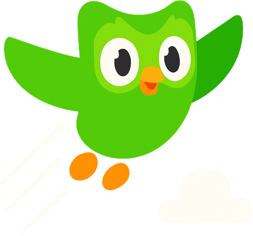 Duolingo but its flying.
In-Game asset.  2d.  High contrast.  No shadows