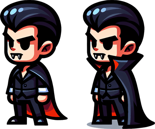 Cartoon vampire.
Single Game Texture. In-Game asset. 2d. Blank background. High contrast. No shadows.