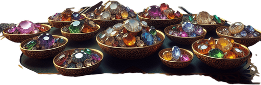 Hall in a luxury oriental castle (with bowls of gems)