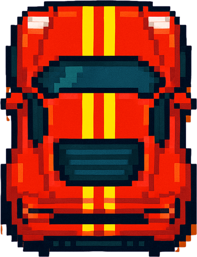 Pixel art spor araba kus bakışı.
In-Game asset.  2d.  High contrast.  No shadows
