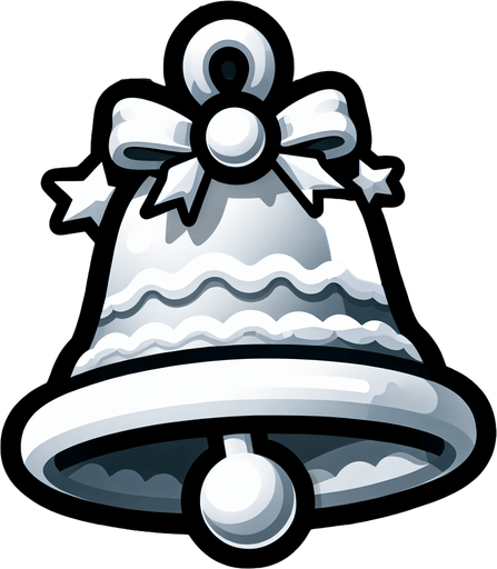 Single White Christmas bell. White decorations. Cartoon. Outline
Single Game Texture. In-Game asset. 2d. Blank background. High contrast. No shadows.