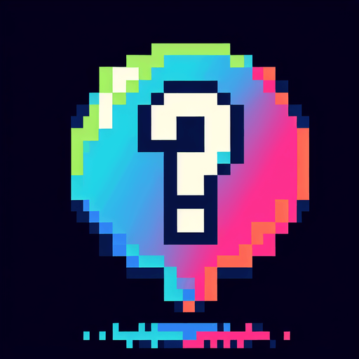 pixel art speech bubble that says "?" neon color.
Single Game Texture. In-Game asset. 2d. Blank background. High contrast. No shadows.