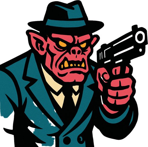 draw a mafia guy like a monster with gun.
In-Game asset.  2d.  High contrast.  No shadows