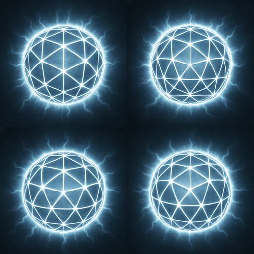 2x2 Sprite Sheet of futuristic white energy geodesic dome.
Seen from above / zenith view