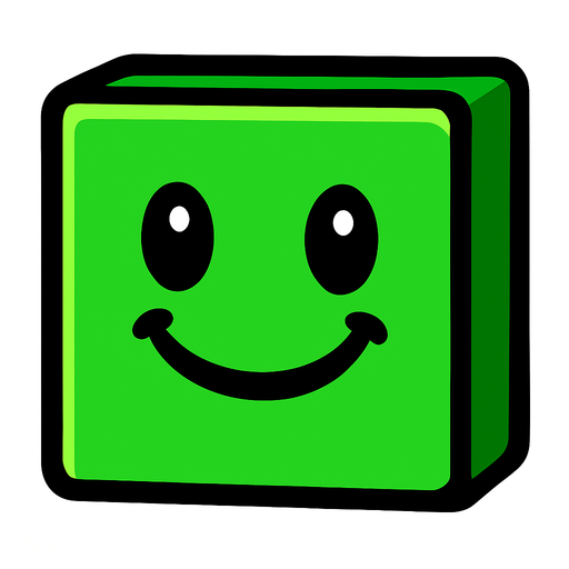 Happy green block.
In-Game asset.  2d.  High contrast.  No shadows