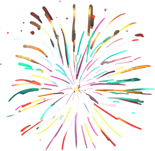 Fireworks in flat colors only. No background. Transparent background. Blank background. No shadows. 2d. In-Game asset. flat