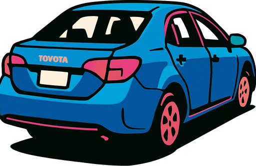 arka sağdan bakan toyota araba.
In-Game asset.  2d.  High contrast.  No shadows