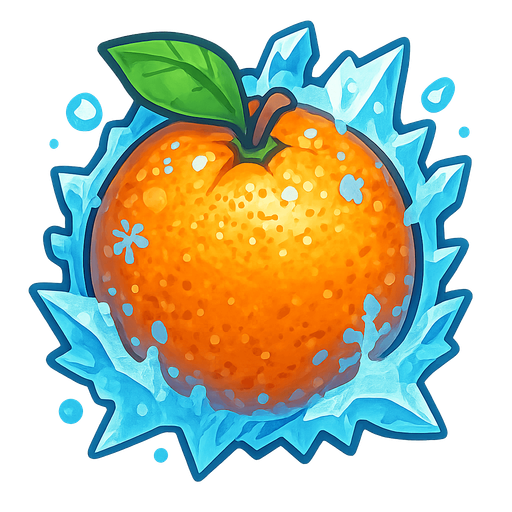 Frozen orange.
Single Game Texture.  In-Game asset.  2d.  Blank background.  High contrast.  No shadows