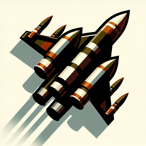 make fighter jets bullets.
Single Game Texture. In-Game asset. 2d. Blank background. High contrast. No shadows.