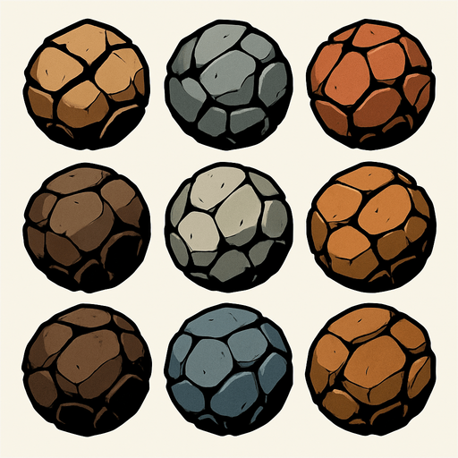 Pack of rocks shots.sphere.
In-Game asset.  2d.  High contrast.  No shadows