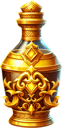 golden bottle transparent background.
Single Game Texture. In-Game asset. 2d. Blank background. High contrast. No shadows.