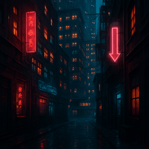 A dark, cyberpunk-style photo background (city, alley, rooftop, etc.)

Neon lighting, ambient flickers, and animated details for atmosphere.Creat more building and more windows could I see..
2d