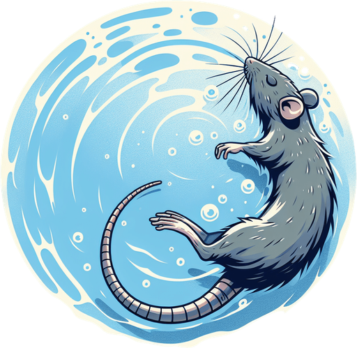 Water rat swimming top down view.
Single Game Texture.  In-Game asset.  2d.  Blank background.  High contrast.  No shadows
