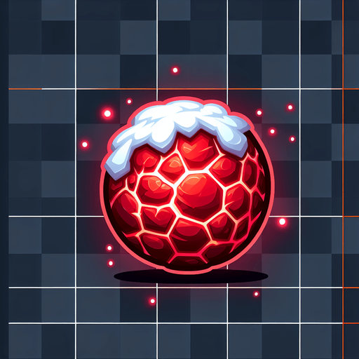 a snowball with red power, cartoon Single Game Texture. In-Game asset. 2d. Blank background. High contrast. No shadows.