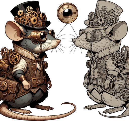 a rat wearing a steampunk costume.
Single Game Texture. In-Game asset. 2d. Blank background. High contrast. No shadows.