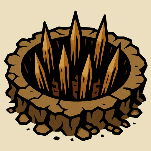 un oyo de tierra con estacas puntiagudas, de aspecto amenazador.
In-Game asset.  2d.  High contrast.  No shadows