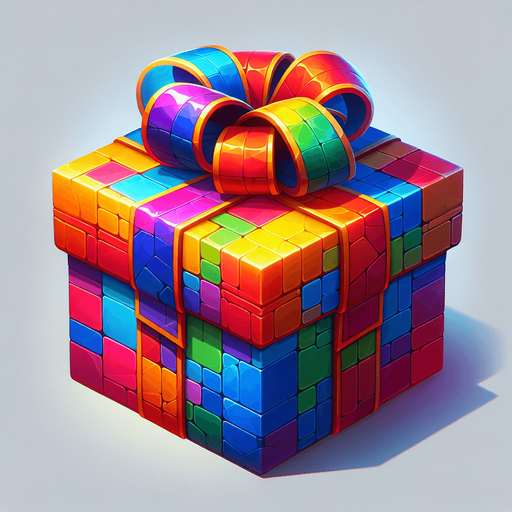 gift wrapped box, vivid colours. with bow on top Single Game Texture. In-Game asset. 2d. Blank background. High contrast. No shadows. Single Game Texture. In-Game asset. 2d. Blank background. High contrast. No shadows.