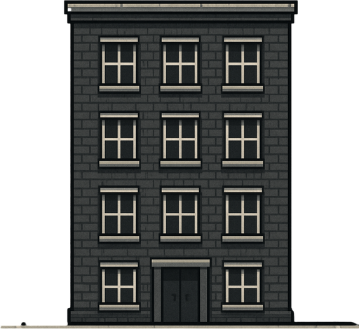 City building 2d game long and grey with windows.
In-Game asset.  2d.  High contrast