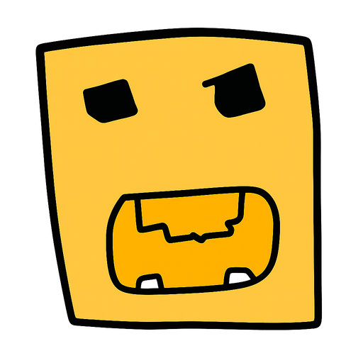 Basit ağzı kocaman sarı renkde kare yüz. No background. Transparent background. Blank background. No shadows. 2d. In-Game asset. flat