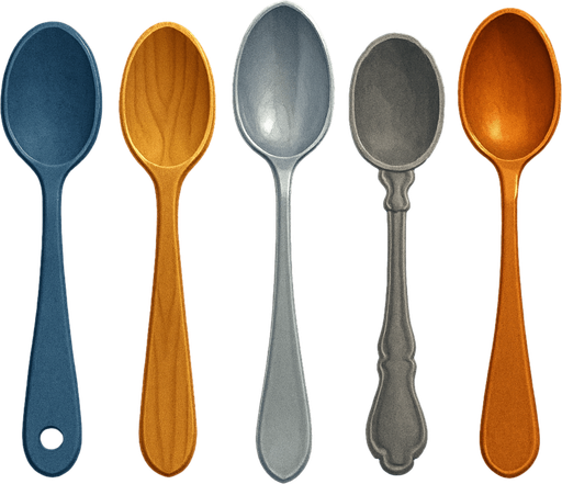 Pack of different spoons.
In-Game asset.  High contrast.  No shadows. 3D