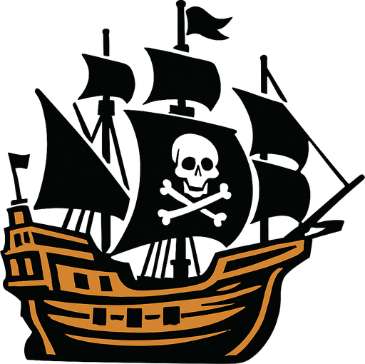 pirate ship.
In-Game asset.  2d.  High contrast.  No shadows