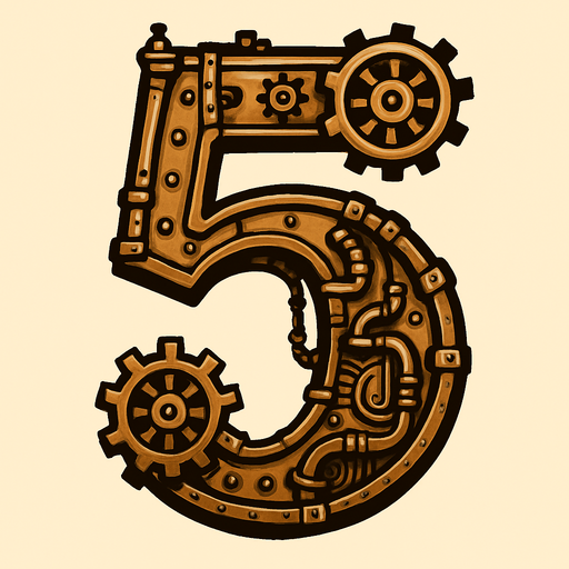 numero 5 en estilo steampunk.
In-Game asset.  2d.  High contrast.  No shadows