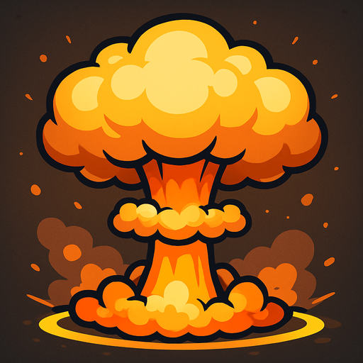 2D survivor.io game style atomic boom effect front view. No text written on it.
