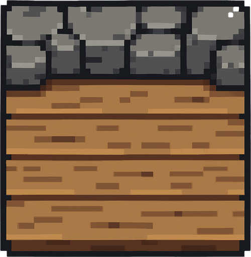 pixelart, up side stone, down side plank, top down.
In-Game asset.  2d.  High contrast.  No shadows