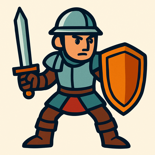 חייל עם חרב ומגן.
In-Game asset.  2d.  High contrast.  No shadows