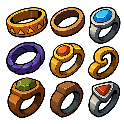 Pack of different rings.
In-Game asset.  High contrast.  No shadows. 3D