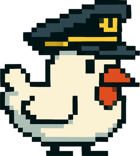 White chicken  military hat style 2d pixel 1980.
In-Game asset.  2d.  High contrast.  No shadows