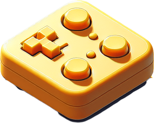 Simple plastic yellow dpad button for a hand held game console, front view.
Single Game Texture. In-Game asset. 2d. Blank background. High contrast. No shadows.