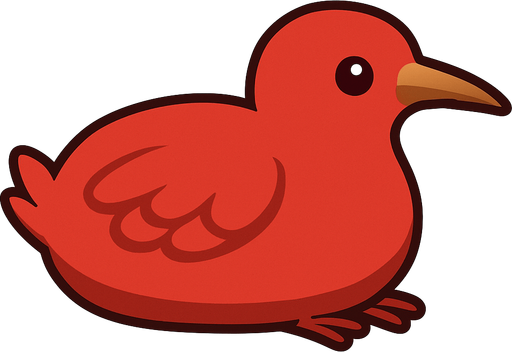 Crea un pajaro caway en 2d viendo a la derecha de color rojo acostado que con se vean las patas.
In-Game asset.  No shadows