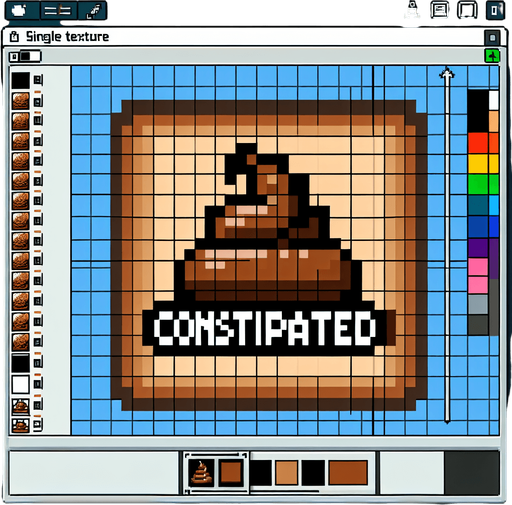 text saying "Constipated" against a poop banner. pixelated. 8-bit.
Single Game Texture. In-Game asset. 2d. Blank background. High contrast. No shadows.