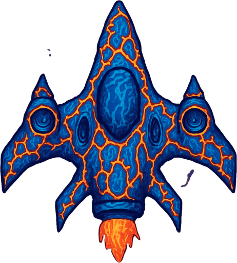 crazy blue lava spaceship top view.