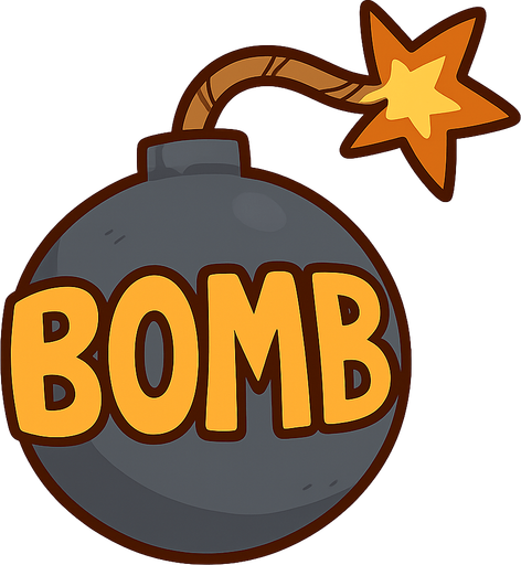 Bomba. No background. Transparent background. Blank background. No shadows. 2d. In-Game asset. flat