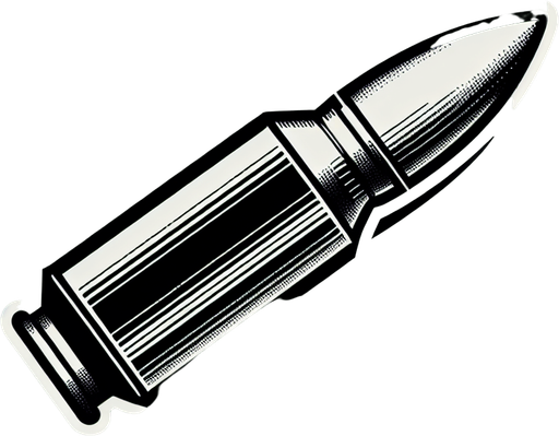Bullet.
Single Game Texture. In-Game asset. 2d. Blank background. High contrast. No shadows.