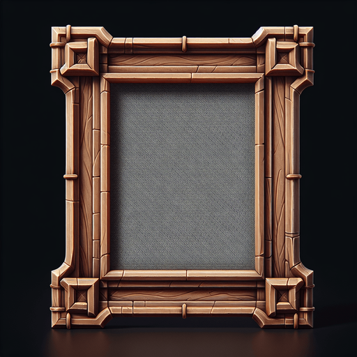 wooden photo frame.
Single Game Texture. In-Game asset. 2d. Blank background. High contrast. No shadows.