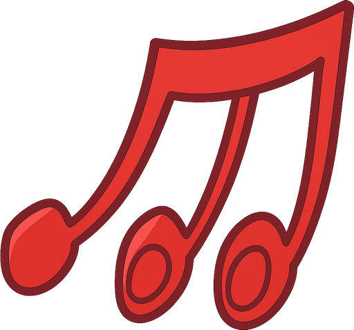 Red music note . No background. Transparent background. Blank background. No shadows. 2d. In-Game asset. flat