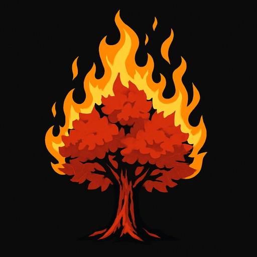 Arbre rouge en feu.
In-Game asset.  2d.  High contrast.  No shadows