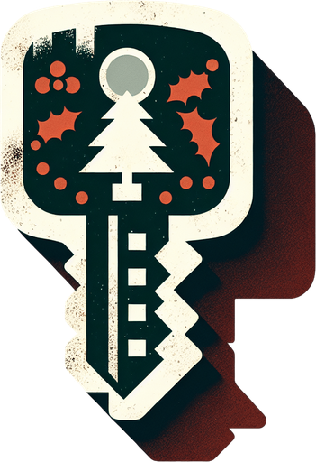 a simple dirty, dark and eerie Christmas bathroom key.
Single Game Texture. In-Game asset. 2d. Blank background. High contrast. No shadows.