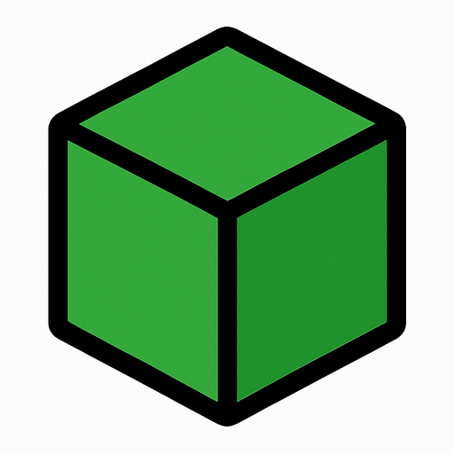 A 2D Green cube with a Black outline.
In-Game asset.  2d.  High contrast.  No shadows