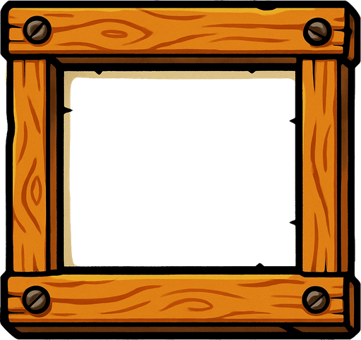 Recuadro de madera, parecido a un tablón de anuncios, animado.
In-Game asset.  2d.  High contrast.  No shadows