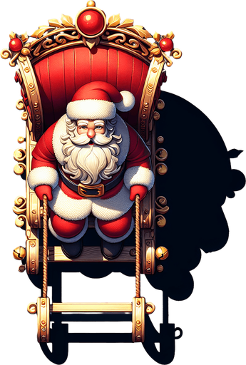 Santa on a sleigh top view.
Single Game Texture. In-Game asset. 2d. Blank background. High contrast. No shadows.