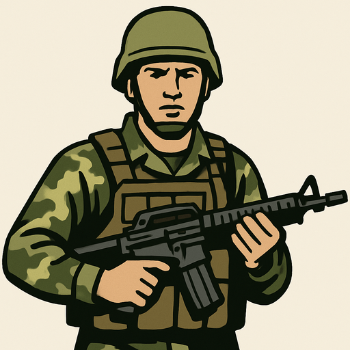 real human soldier.
In-Game asset.  2d.  High contrast.  No shadows