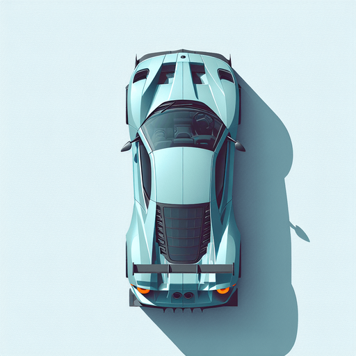 A sports car from top view (2d).
Single Game Texture. In-Game asset. 2d. Blank background. High contrast. No shadows.