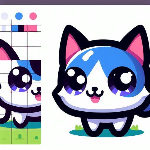 generate a cute cat image.
Single Game Texture.  In-Game asset.  2d.  Blank background.  High contrast.  No shadows