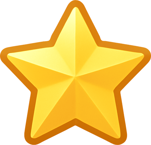 golden star icon, minimalistic, clean flat style, topdown perspective, no shadows, smooth edges, soft glow effect, transparent background.
In-Game asset.  2d.  High contrast.  No shadows