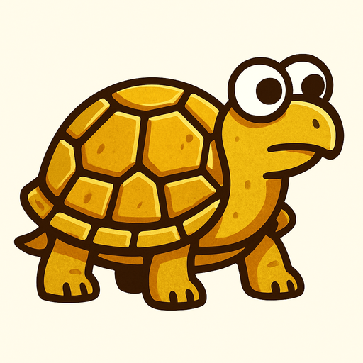 A golden land turtle with googly eyes looking to the right.
In-Game asset.  2d.  High contrast.  No shadows